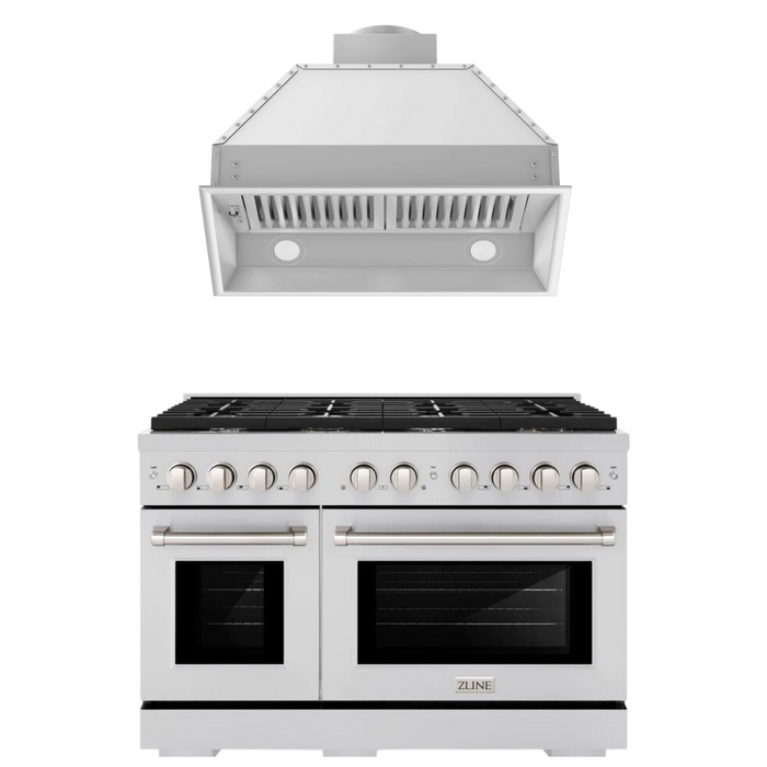 ZLINE Appliance Package - 48" Gas Range and Range Hood Insert, 2KP-SGRRHI48