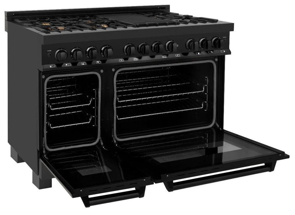 ZLINE Appliance Package - 48 In. Dual Fuel Range, Range Hood, Dishwasher in Black Stainless Steel, 3KP-RABRH48-DWV