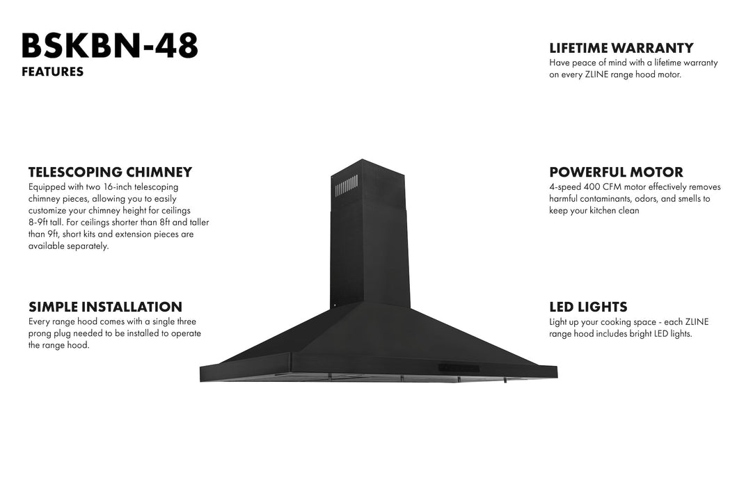 ZLINE Appliance Package - 48 In. Dual Fuel Range, Range Hood, Dishwasher in Black Stainless Steel, 3KP-RABRH48-DWV