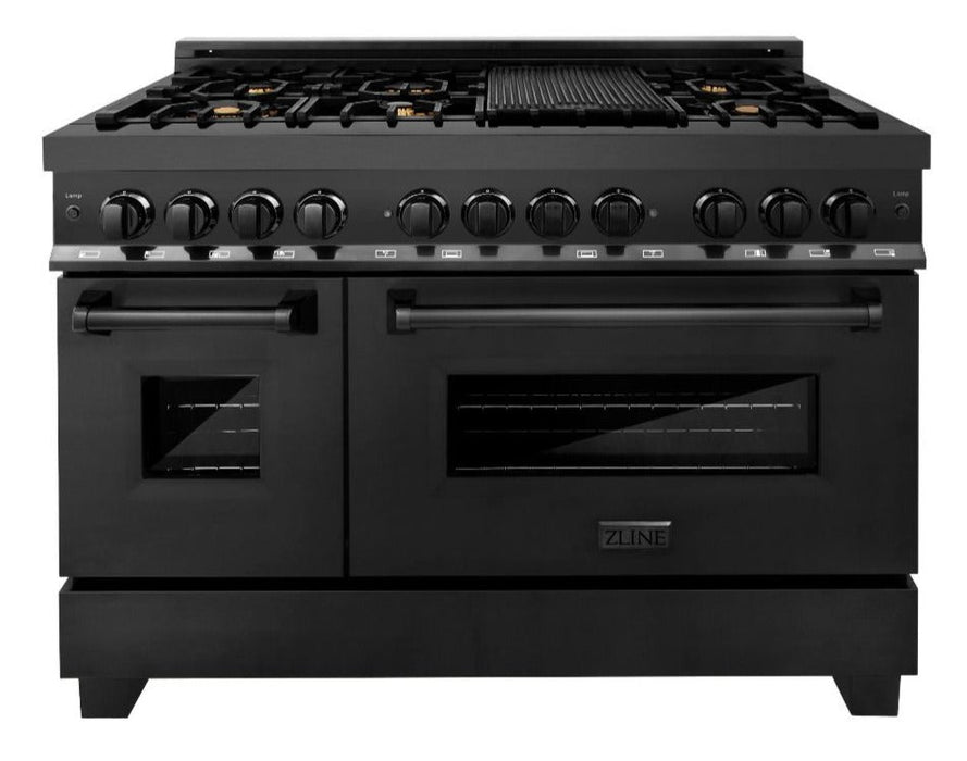 ZLINE Appliance Package - 48 In. Dual Fuel Range, Range Hood, Dishwasher in Black Stainless Steel, 3KP-RABRH48-DWV