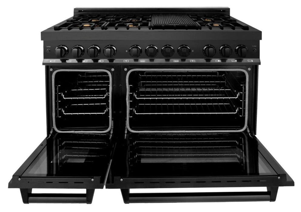 ZLINE Appliance Package - 48 In. Dual Fuel Range, Range Hood, Dishwasher in Black Stainless Steel, 3KP-RABRH48-DWV