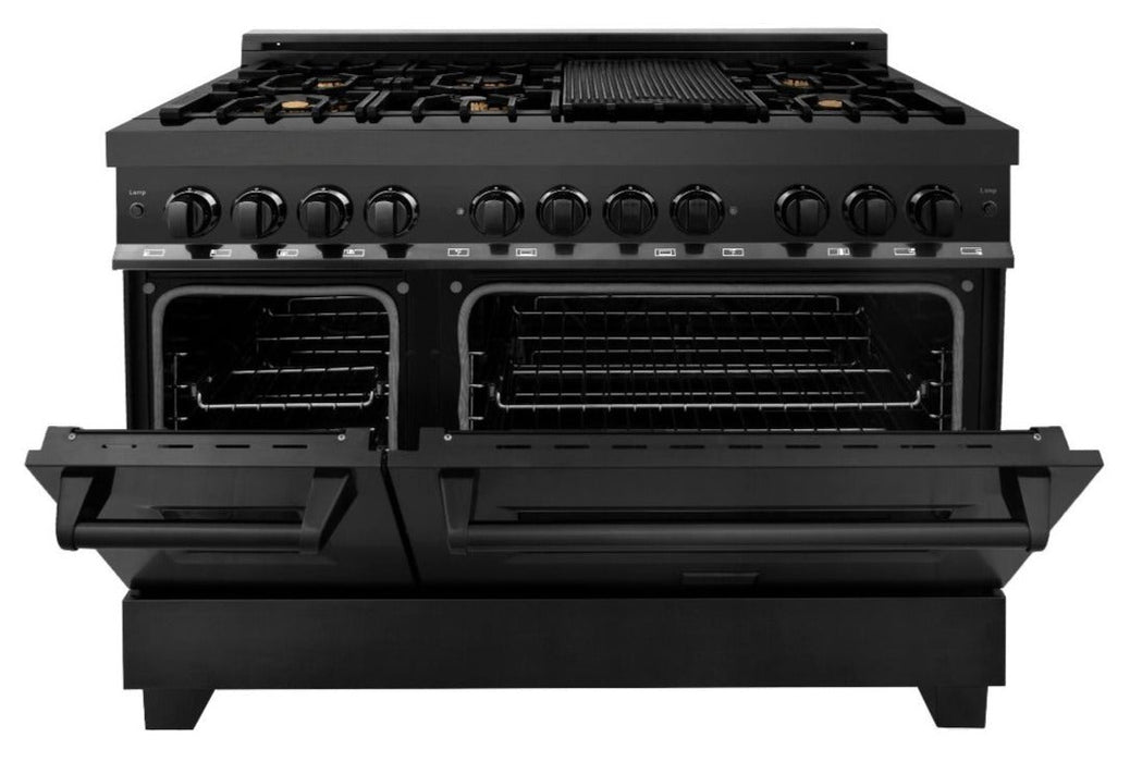 ZLINE Appliance Package - 48 In. Dual Fuel Range, Range Hood, Dishwasher in Black Stainless Steel, 3KP-RABRH48-DWV