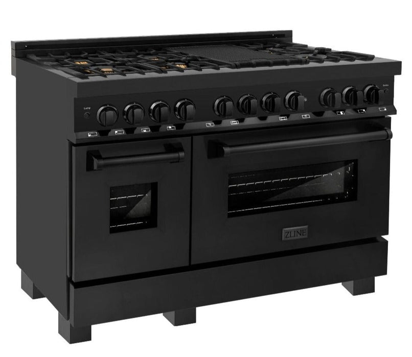 ZLINE Appliance Package - 48 In. Dual Fuel Range, Range Hood, Dishwasher in Black Stainless Steel, 3KP-RABRH48-DWV