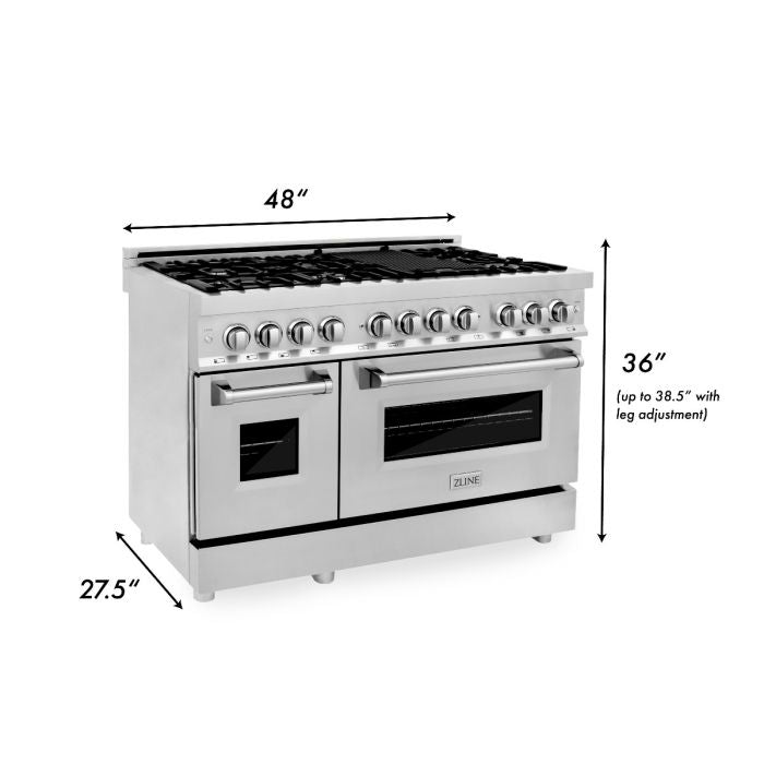 ZLINE Appliance Package - 48 In. Dual Fuel Range, Range Hood, Microwave Oven in Stainless Steel, 3KP-RARHMWO-48