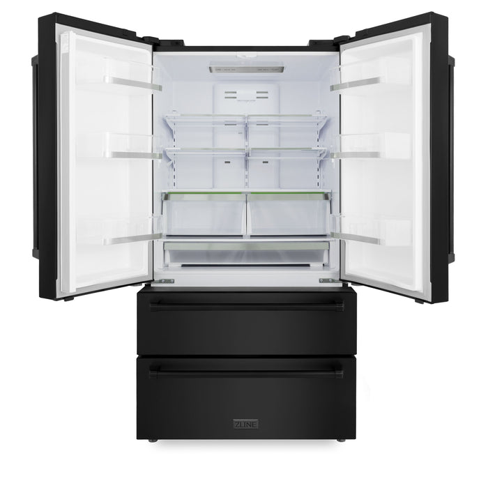 ZLINE Appliance Package - 48" Rangetop, Range Hood, Refrigerator, Dishwasher, Wall Oven in Black Stainless Steel