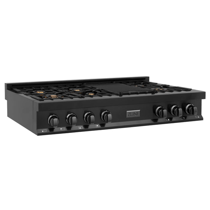 ZLINE Appliance Package - 48" Rangetop With 6 Gas Burners, Range Hood In Black Stainless Steel, 2KP-RTBRH48