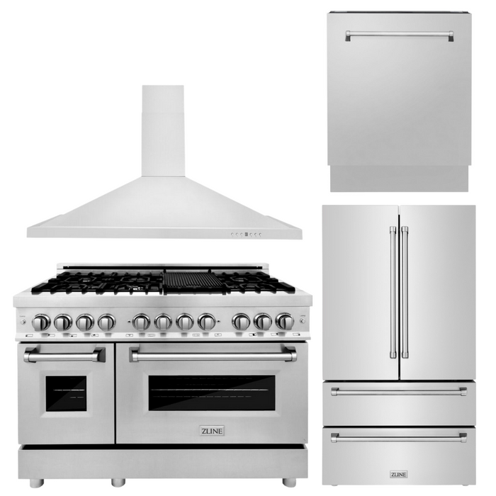 ZLINE Appliance Package - 48 in. Dual Fuel Range, Range Hood, 3 Rack Dishwasher, Refrigerator, 4KPR-RARH48-DWV