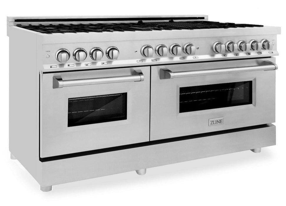 ZLINE Appliance Package - 60 In. Dual Fuel Range, Microwave Oven, Range Hood in Stainless Steel, 3KP-RARHMWO-60