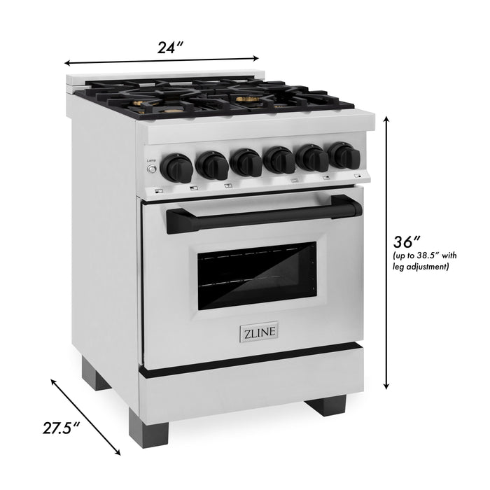 ZLINE Autograph 24" 2.8 cu. ft. Dual Fuel Range in Stainless Steel with Black Matte Accents, RAZ-24-MB