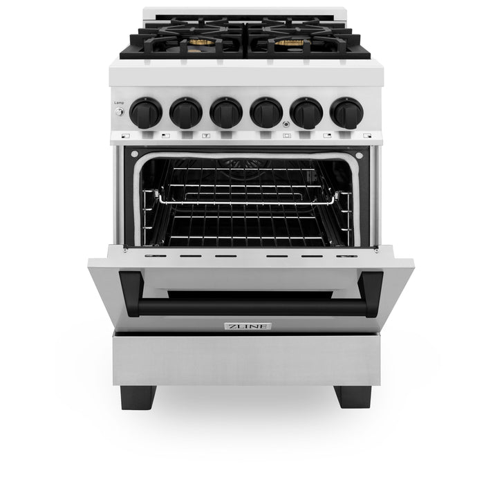 ZLINE Autograph 24" 2.8 cu. ft. Dual Fuel Range in Stainless Steel with Black Matte Accents, RAZ-24-MB