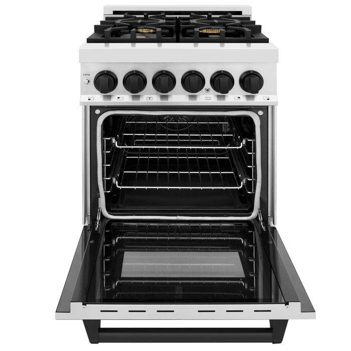 ZLINE Autograph 24" 2.8 cu. ft. Dual Fuel Range in Stainless Steel with Black Matte Accents, RAZ-24-MB