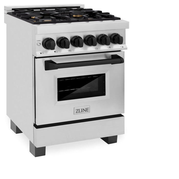 ZLINE Autograph 24" 2.8 cu. ft. Dual Fuel Range in Stainless Steel with Black Matte Accents, RAZ-24-MB