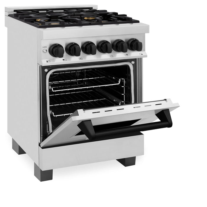 ZLINE Autograph 24" 2.8 cu. ft. Dual Fuel Range in Stainless Steel with Black Matte Accents, RAZ-24-MB