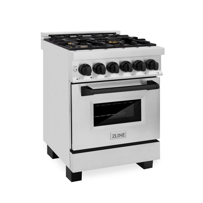 ZLINE Autograph 24" 2.8 cu. ft. Dual Fuel Range in Stainless Steel with Black Matte Accents, RAZ-24-MB