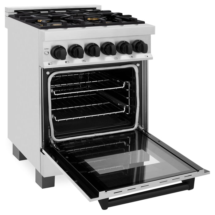 ZLINE Autograph 24" 2.8 cu. ft. Dual Fuel Range in Stainless Steel with Black Matte Accents, RAZ-24-MB