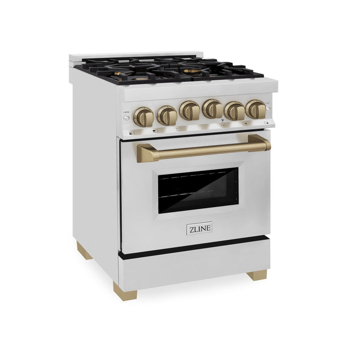 ZLINE Autograph 24" 2.8 cu. ft. Dual Fuel Range in Stainless Steel with Bronze Accents, RAZ-24-CB