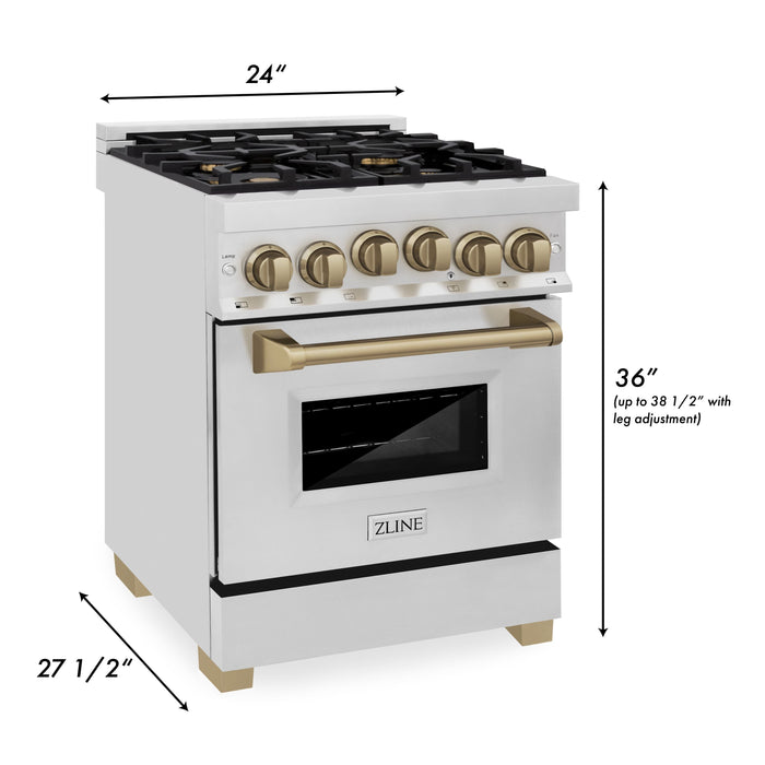 ZLINE Autograph 24" 2.8 cu. ft. Dual Fuel Range in Stainless Steel with Bronze Accents, RAZ-24-CB