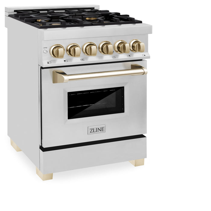 ZLINE Autograph 24" 2.8 cu. ft. Dual Fuel Range in Stainless Steel with Gold Accents, RAZ-24-G