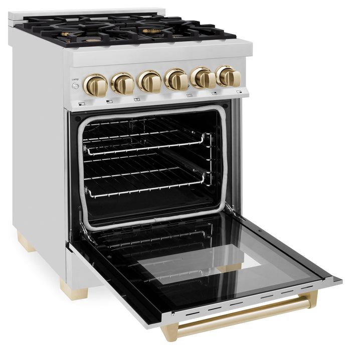 ZLINE Autograph 24" 2.8 cu. ft. Dual Fuel Range in Stainless Steel with Gold Accents, RAZ-24-G