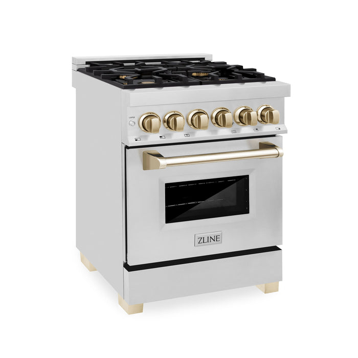 ZLINE Autograph 24" 2.8 cu. ft. Dual Fuel Range in Stainless Steel with Gold Accents, RAZ-24-G