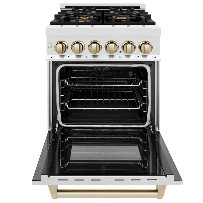 ZLINE Autograph 24" 2.8 cu. ft. Dual Fuel Range in Stainless Steel with Gold Accents, RAZ-24-G