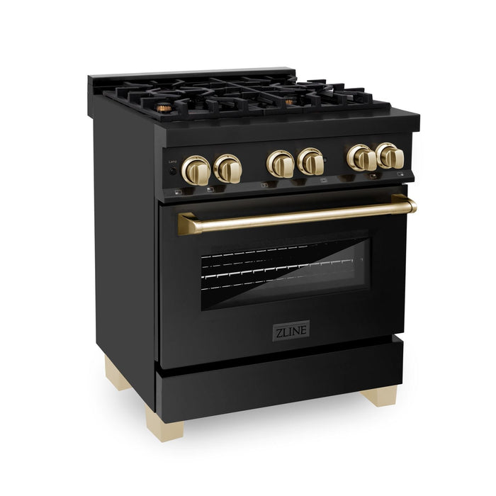 ZLINE Autograph 30" 4.0 cu. ft. Dual Fuel Range in Black Stainless Steel with Gold Accents, RABZ-30-G