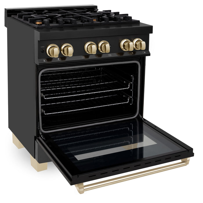 ZLINE Autograph 30" 4.0 cu. ft. Dual Fuel Range in Black Stainless Steel with Gold Accents, RABZ-30-G