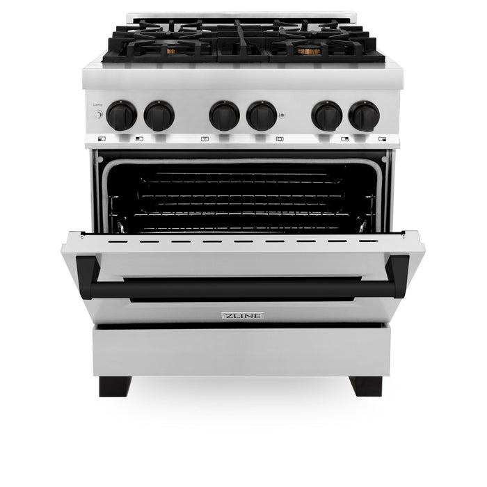 ZLINE Autograph 30" 4.0 cu. ft. Dual Fuel Range in Stainless Steel with Black Matte Accents, RAZ-30-MB