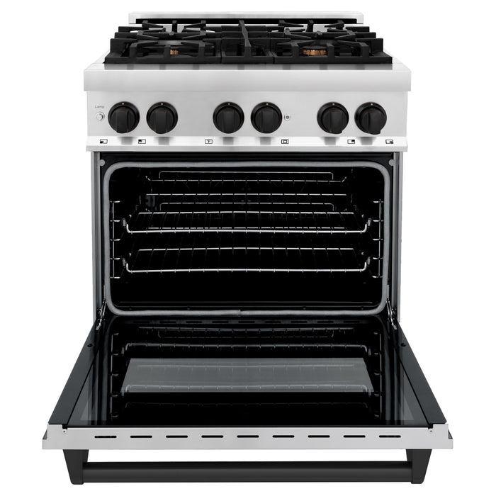 ZLINE Autograph 30" 4.0 cu. ft. Dual Fuel Range in Stainless Steel with Black Matte Accents, RAZ-30-MB