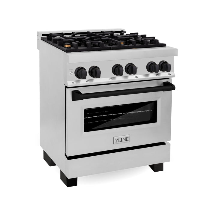 ZLINE Autograph 30" 4.0 cu. ft. Dual Fuel Range in Stainless Steel with Black Matte Accents, RAZ-30-MB