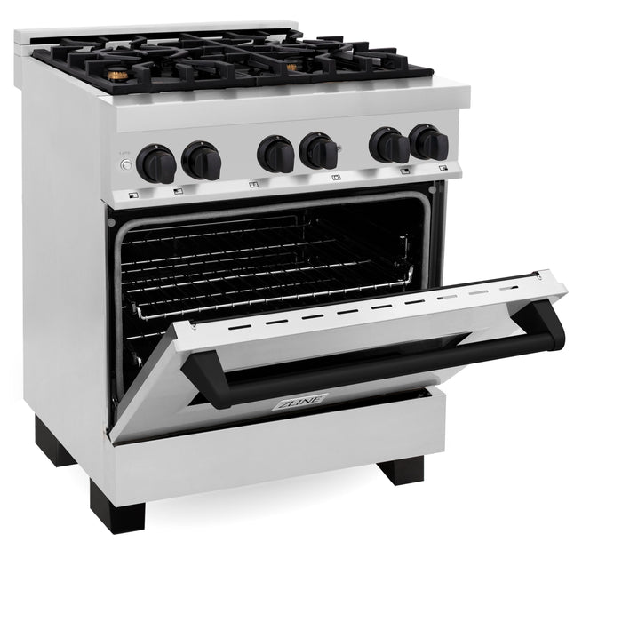 ZLINE Autograph 30" 4.0 cu. ft. Dual Fuel Range in Stainless Steel with Black Matte Accents, RAZ-30-MB