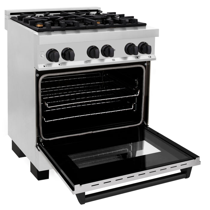 ZLINE Autograph 30" 4.0 cu. ft. Dual Fuel Range in Stainless Steel with Black Matte Accents, RAZ-30-MB