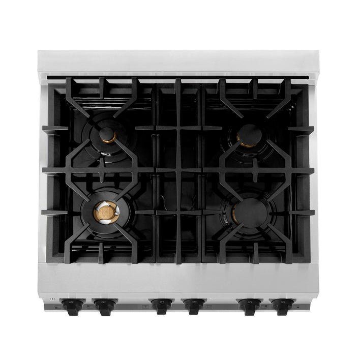 ZLINE Autograph 30" 4.0 cu. ft. Dual Fuel Range in Stainless Steel with Black Matte Accents, RAZ-30-MB