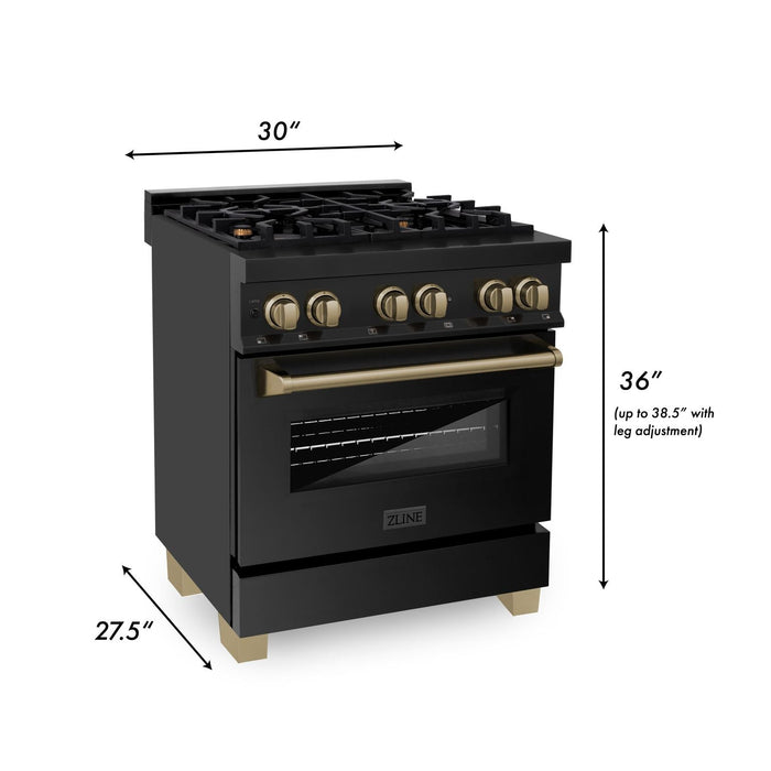 ZLINE Autograph 30" 4.0 cu. ft. Dual Fuel Range in Stainless Steel with Bronze Accents, RABZ-30-CB