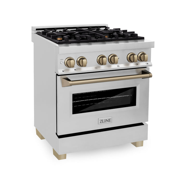 ZLINE Autograph 30" 4.0 cu. ft. Dual Fuel Range in Stainless Steel with Bronze Accents, RAZ-30-CB