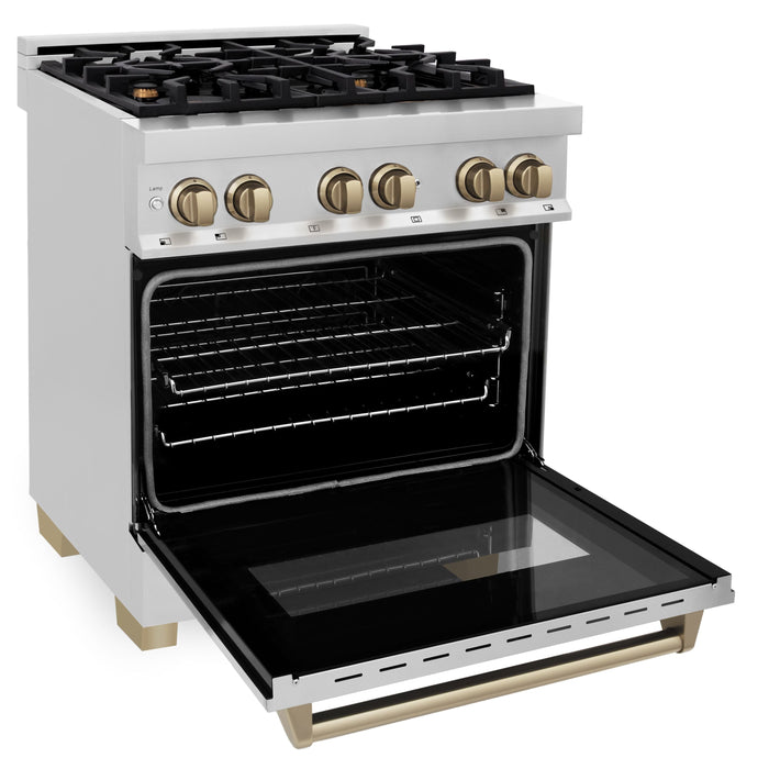 ZLINE Autograph 30" 4.0 cu. ft. Dual Fuel Range in Stainless Steel with Bronze Accents, RAZ-30-CB