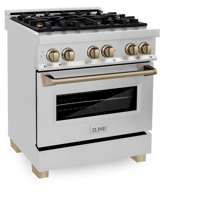 ZLINE Autograph 30" 4.0 cu. ft. Dual Fuel Range in Stainless Steel with Bronze Accents, RAZ-30-CB