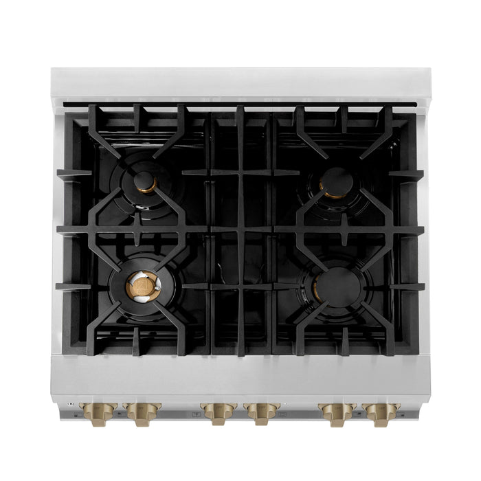 ZLINE Autograph 30" 4.0 cu. ft. Dual Fuel Range in Stainless Steel with Bronze Accents, RAZ-30-CB