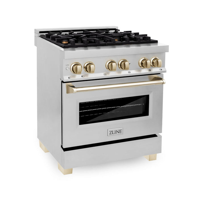 ZLINE Autograph 30" 4.0 cu. ft. Dual Fuel Range in Stainless Steel with Gold Accents, RAZ-30-G