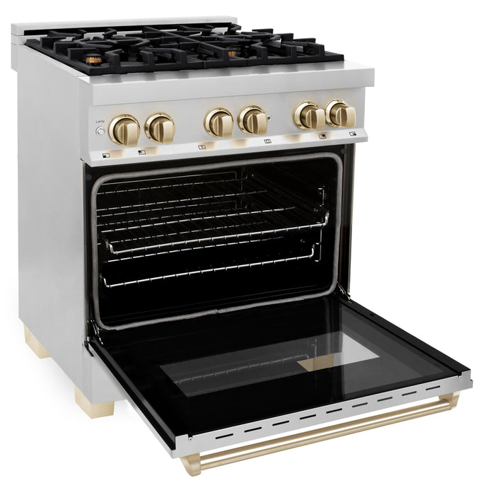 ZLINE Autograph 30" 4.0 cu. ft. Dual Fuel Range in Stainless Steel with Gold Accents, RAZ-30-G