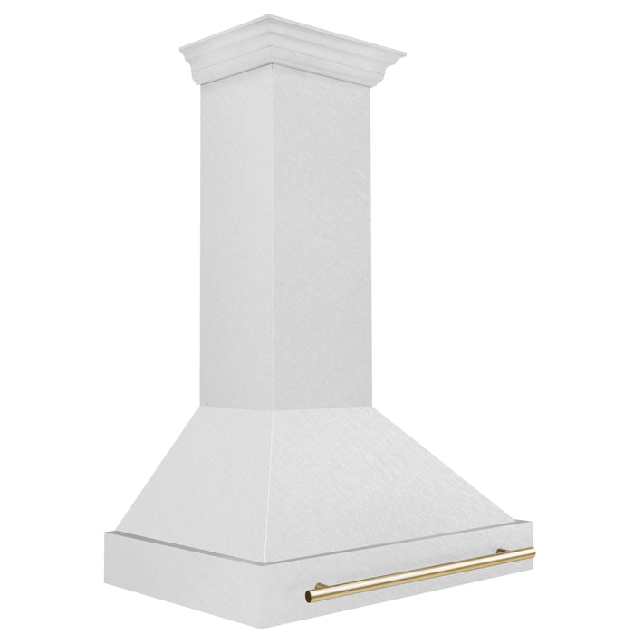 ZLINE Autograph 36 Inch DuraSnow® Stainless Steel Range Hood with DuraSnow® Shell and Gold Handle, 8654SNZ-36-G