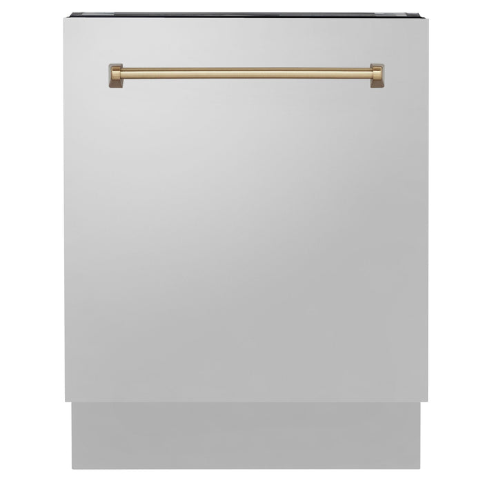 ZLINE Autograph Bronze Package - 36" Rangetop, 36" Range Hood, Dishwasher, Built-In Refrigerator