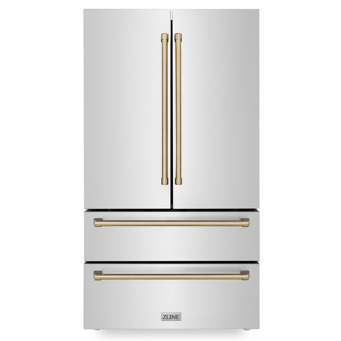 ZLINE Autograph Bronze Package - 36" Rangetop, 36" Range Hood, Dishwasher, Refrigerator, Microwave Oven, Wall Oven