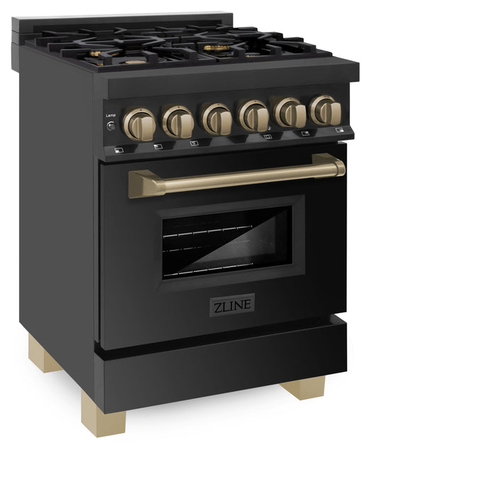 ZLINE Autograph Edition 24" Dual Fuel Range in Black Stainless with Bronze Accents