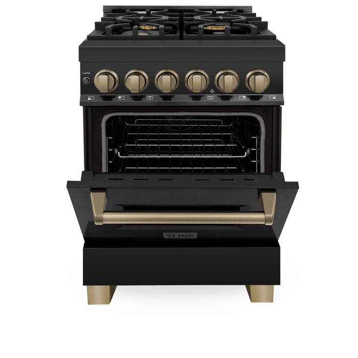 ZLINE Autograph Edition 24" Dual Fuel Range in Black Stainless with Bronze Accents