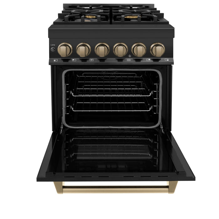 ZLINE Autograph Edition 24" Dual Fuel Range in Black Stainless with Bronze Accents