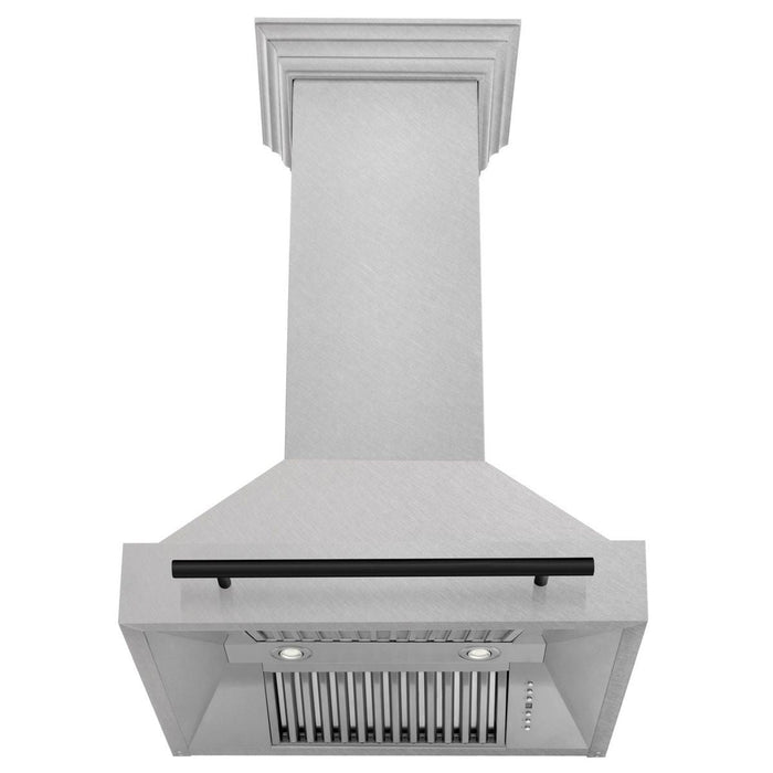 ZLINE Autograph Edition 30 Inch DuraSnow® Stainless Steel Range Hood with Matte Black Handle, 8654SNZ-30-MB