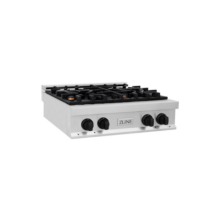 ZLINE Autograph Edition 30 in. Porcelain Rangetop with 4 Gas Burners in Stainless Steel and Matte Black Accents, RTZ-30-MB