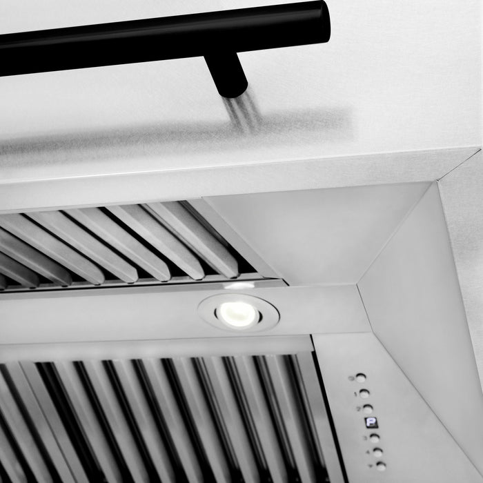 ZLINE Autograph Edition 36 Inch DuraSnow® Stainless Steel Range Hood with White Matte Shell and Matte Black Handle, 8654SNZ-WM36-MB