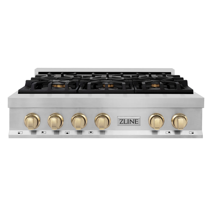 ZLINE Autograph Edition 36 in. Gas Rangetop in Stainless Steel and Gold Accents, RTZ-36-G